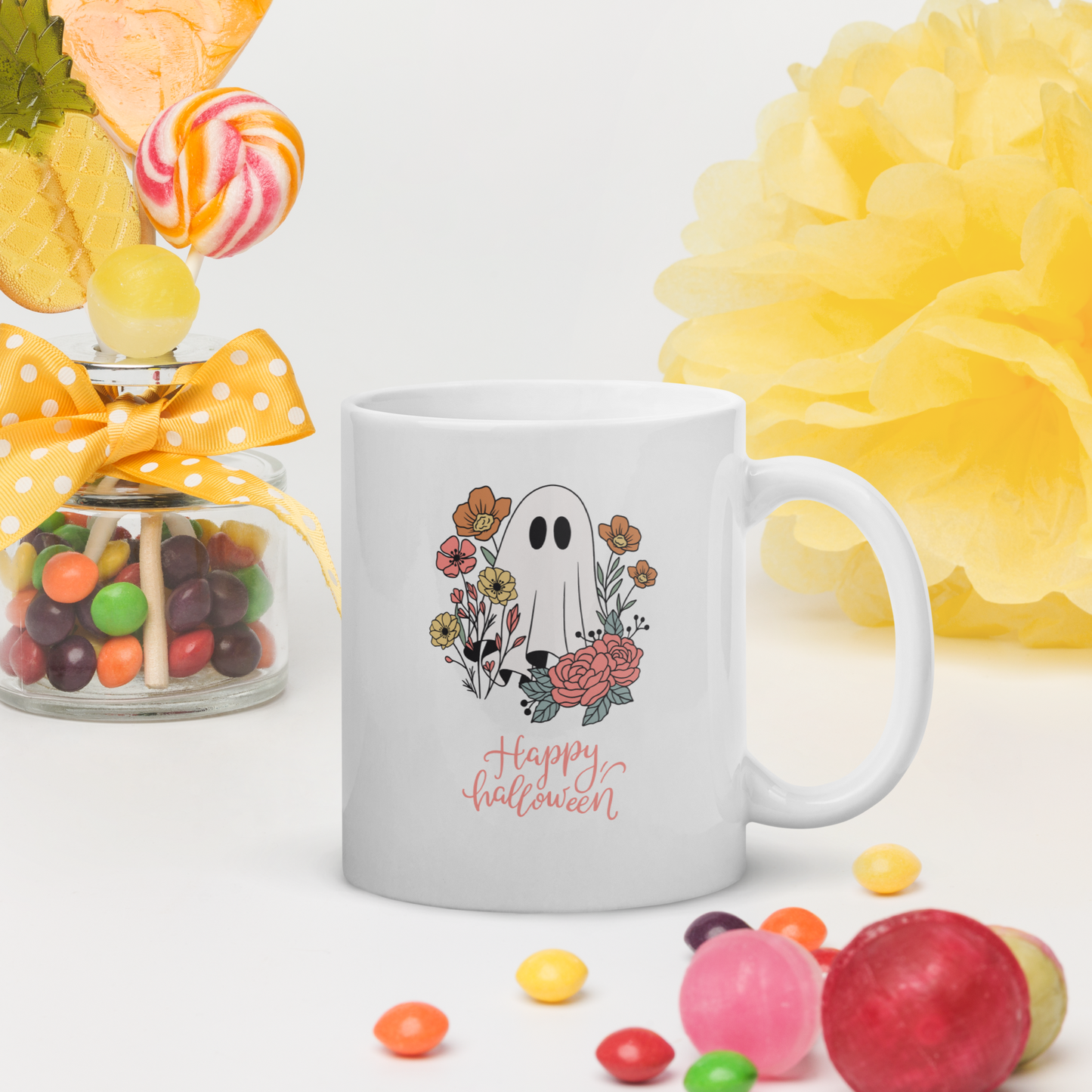 Halloween White glossy mug, Halloween coffee mug, Halloween hot chocolate mug, Halloween soup mug, coffee, hot chocolate, spooky season, spooky mug, glossy mug