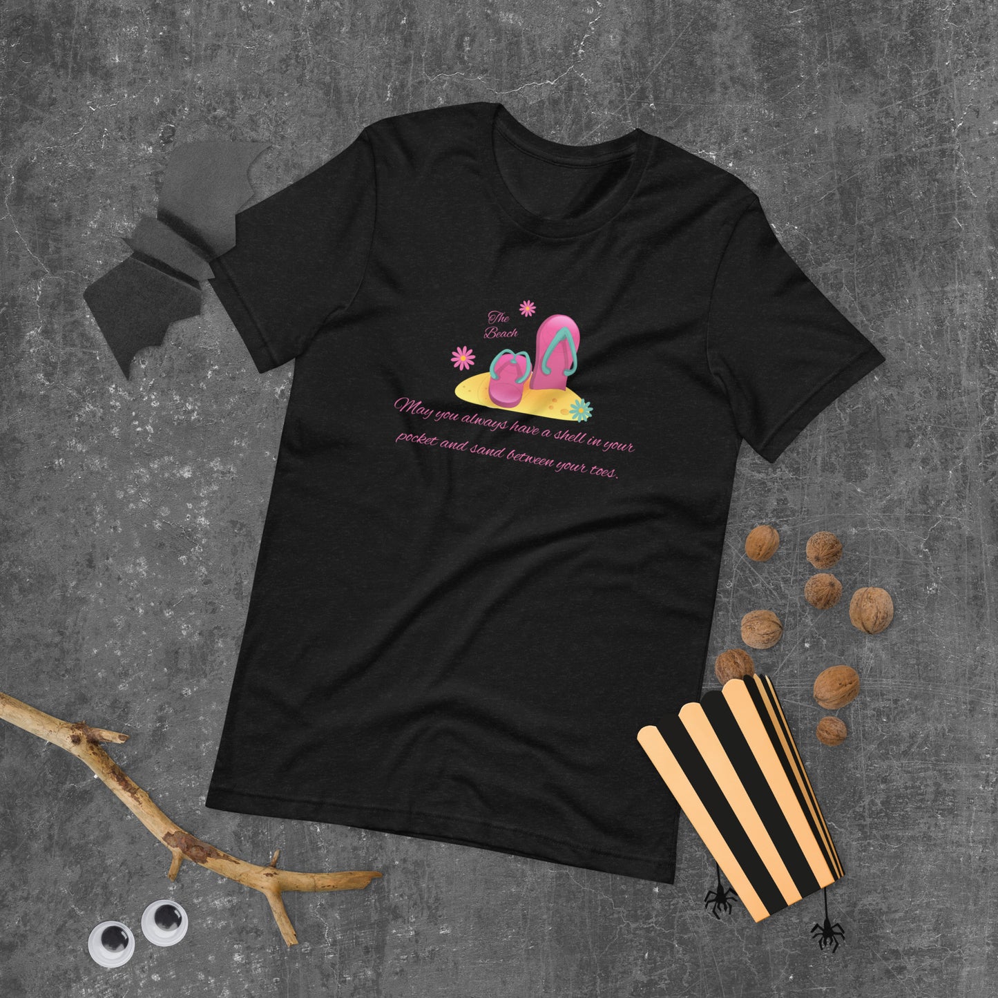 Camiseta unisex, Camiseta de playa - "Ten siempre una concha en el bolsillo y arena entre los dedos de los pies".